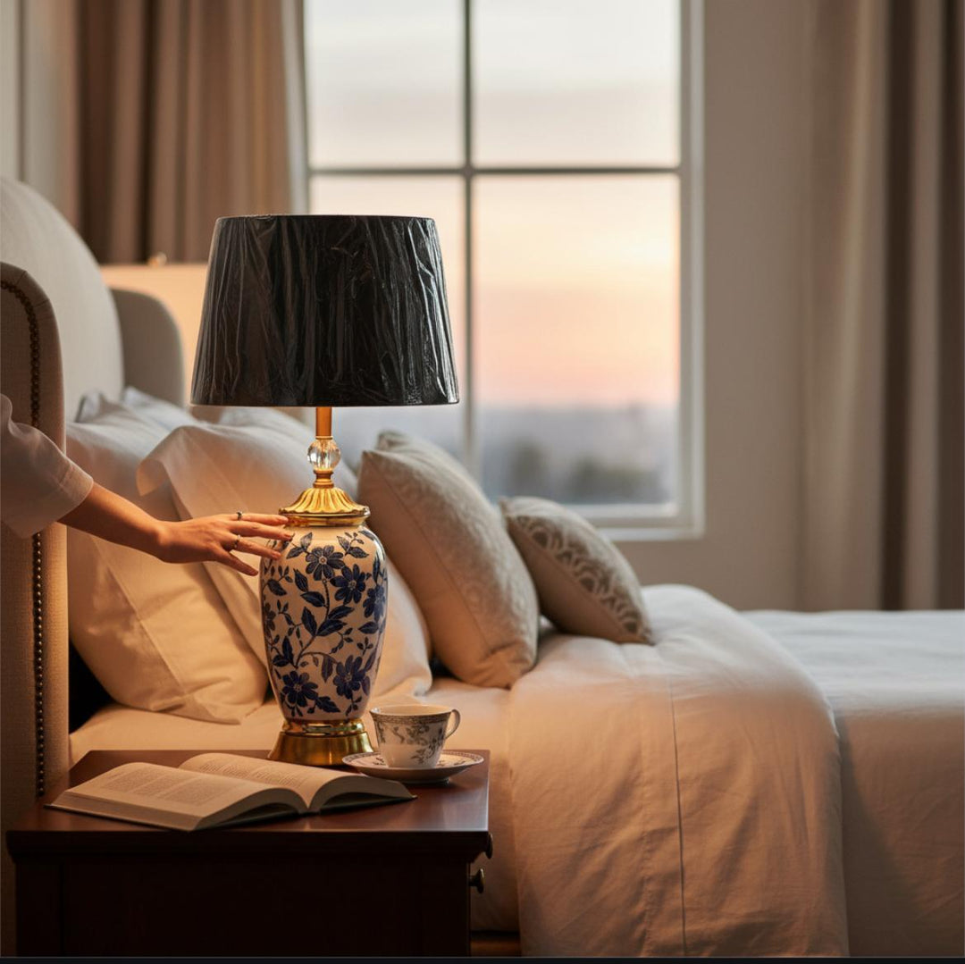 Royal Indigo Elegance Porcelain Side Table Lamp