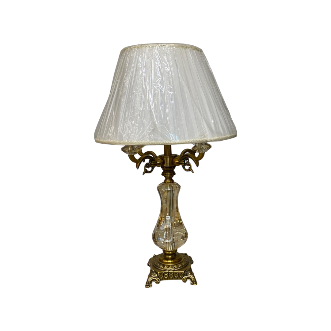 Vintage Heavy Crystal & Brass Side Table Lamp