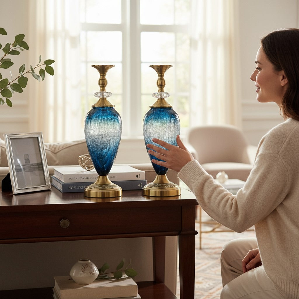 Modern Ocean Blue Brass Candle Stands