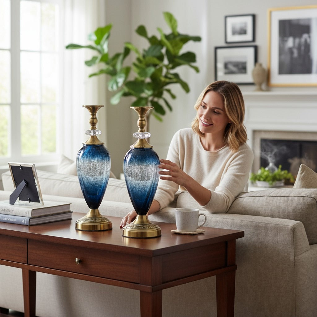 Modern Ocean Blue Brass Candle Stands