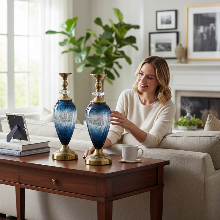 Modern Ocean Blue Brass Candle Stands