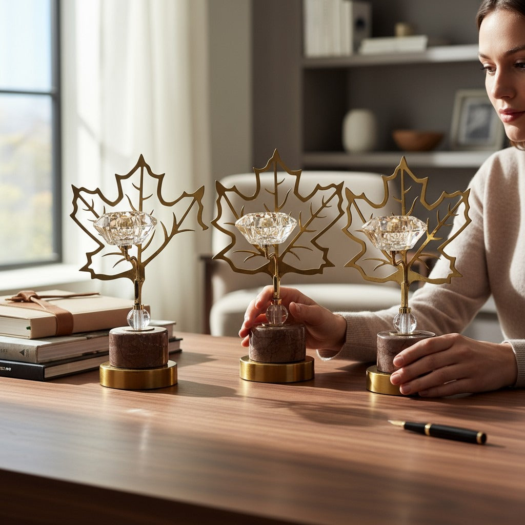 Elysia Brass Crystal Lotus Candle Holder