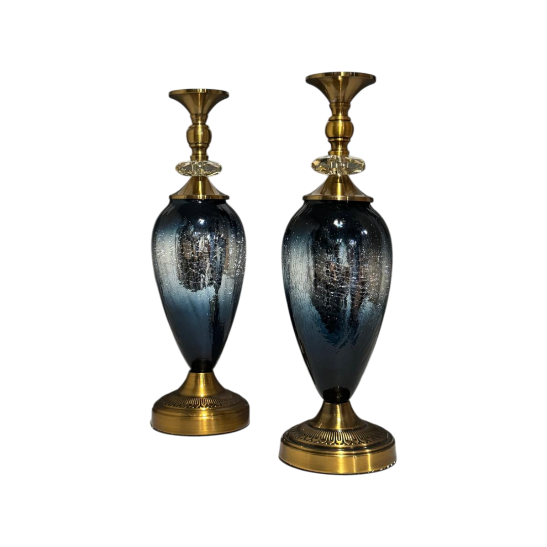 Modern Ocean Blue Brass Candle Stands