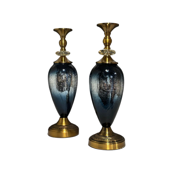 Modern Ocean Blue Brass Candle Stands