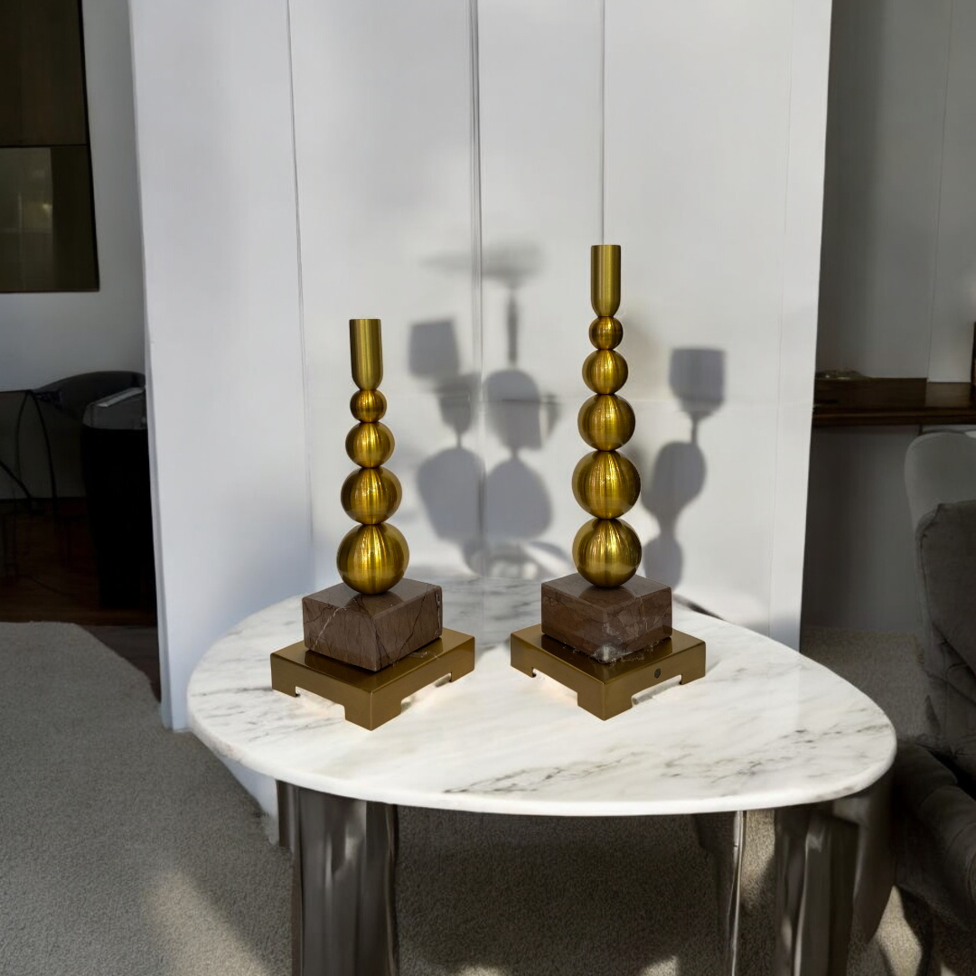 Vintage Brass Candle Holder with Marble Base