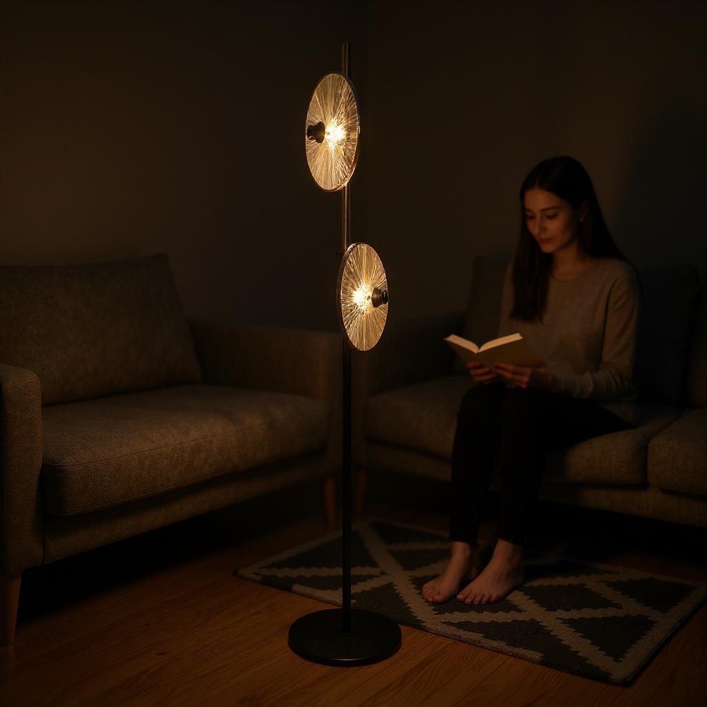 Noir Gleam – Black Crystal & Brass Floor Lamp