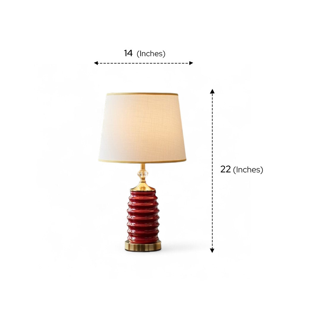 Crimson Ribbed Ceramic Lamp