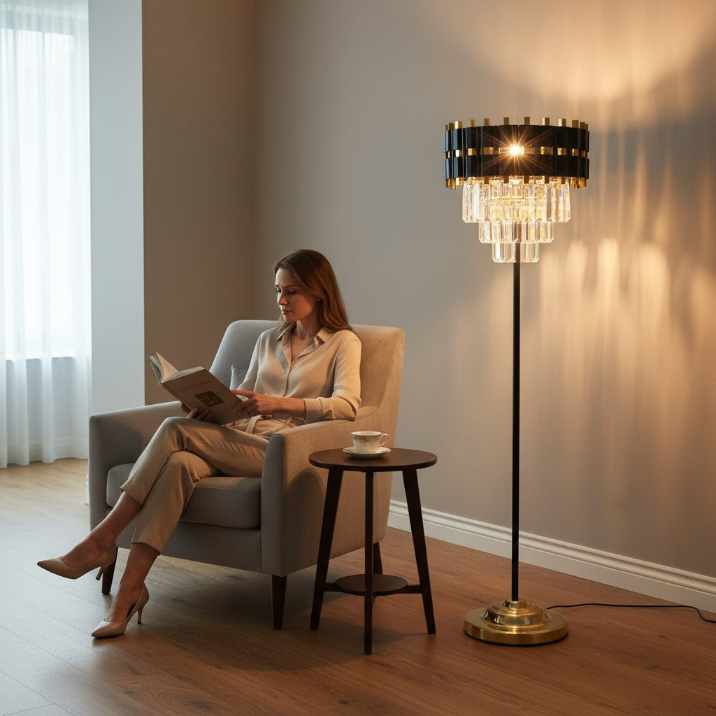 Noir Éclat Modern Crystal Black Floor Lamp