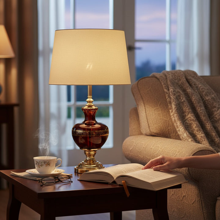 Versace-Style Maroon Side Table Lamp