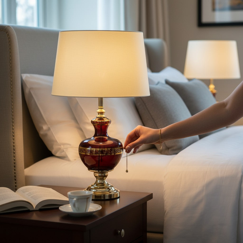 Versace-Style Maroon Side Table Lamp