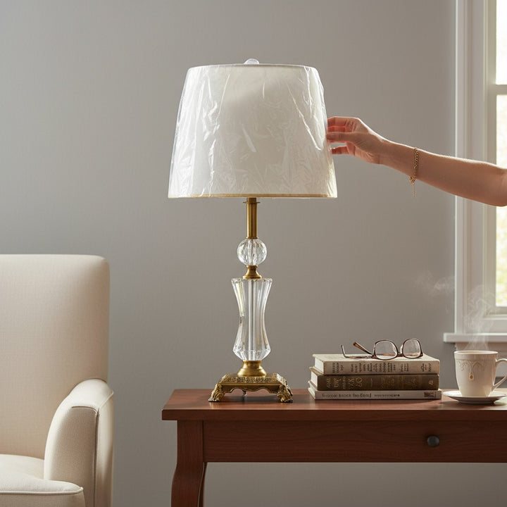Vintage Brass Crystal Side Table Lamp