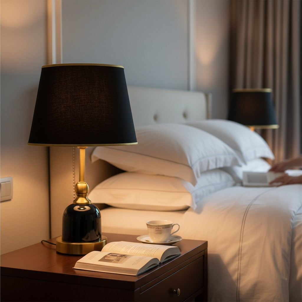 Elegant Glossy Black Side Table Lamp