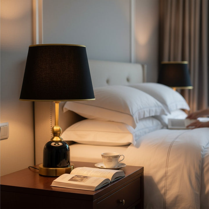 Elegant Glossy Black Side Table Lamp