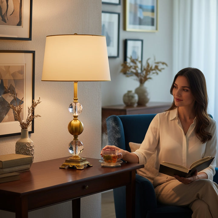 Kairo Brushed Brass and Crystal louts Side  Table Lamp