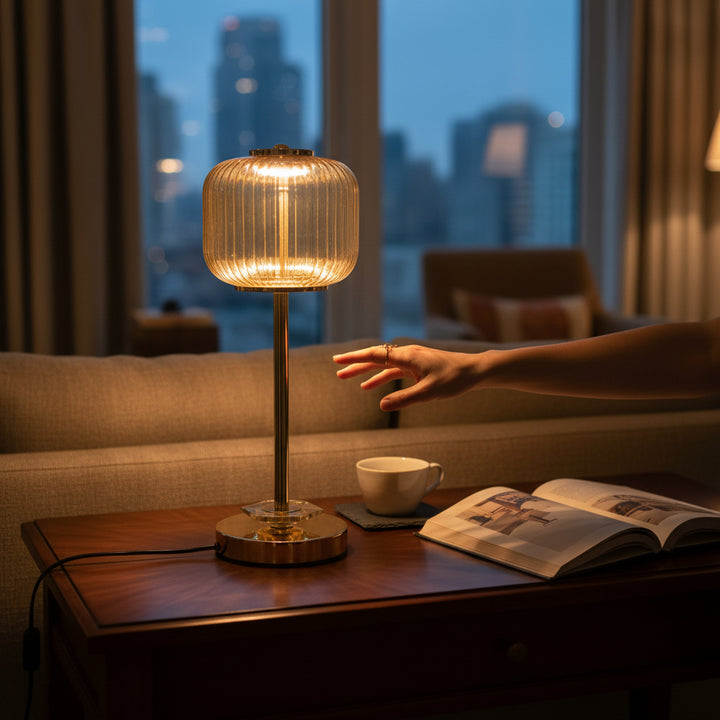 Aurora Luxe Brass LED Table Lamp with Artistic Glass Top