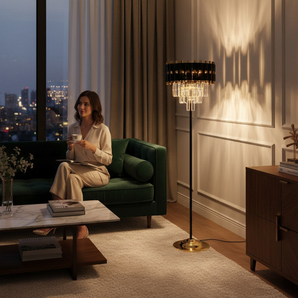 Noir Éclat Modern Crystal Black Floor Lamp