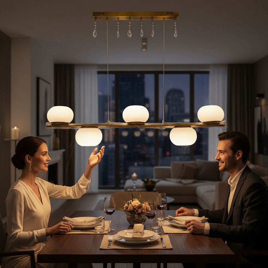 Aurora Linear Suspension Chandelier – Opal Glass Globe