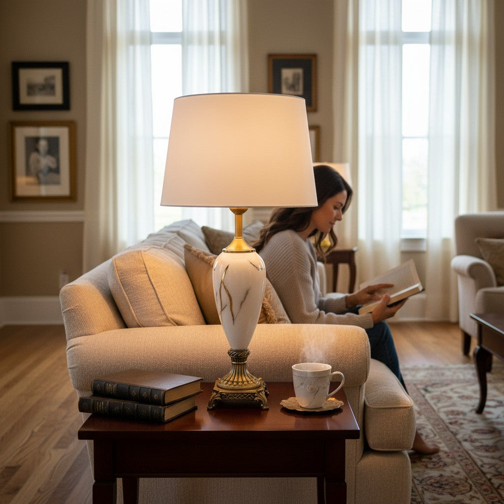 Modern Marble-Effect Ceramic Table Lamp