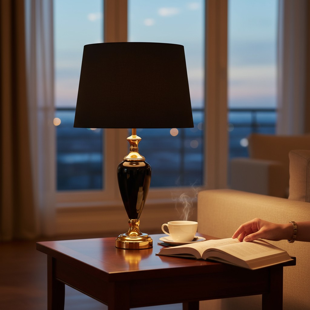 Elegant Glossy Black Ceramic Table Lamp