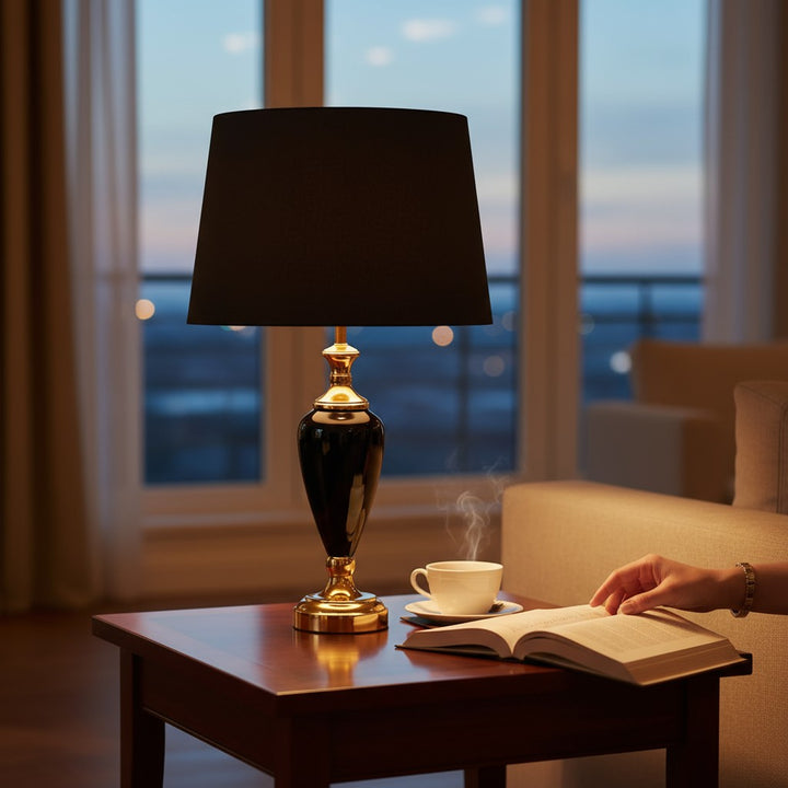 Elegant Glossy Black Ceramic Table Lamp