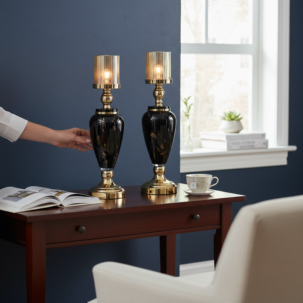 Elegant Black-Gold Ceramic Candle Stands