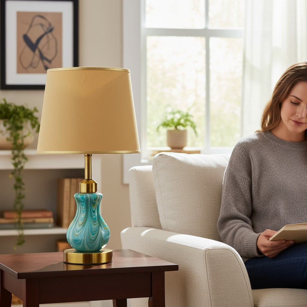 Aqua Swirl Modern Glass Side Table Lamp