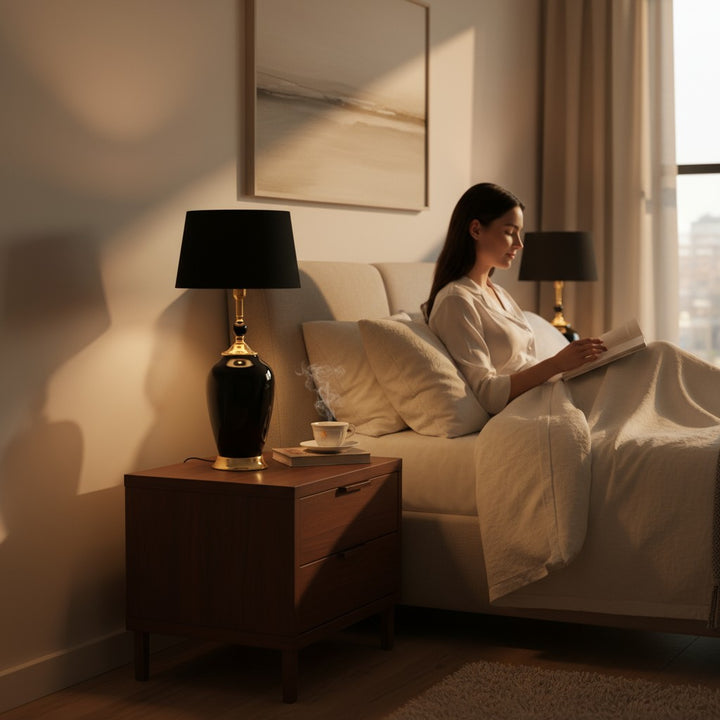 Elegant Jet-Black Porcelain Table Lamp