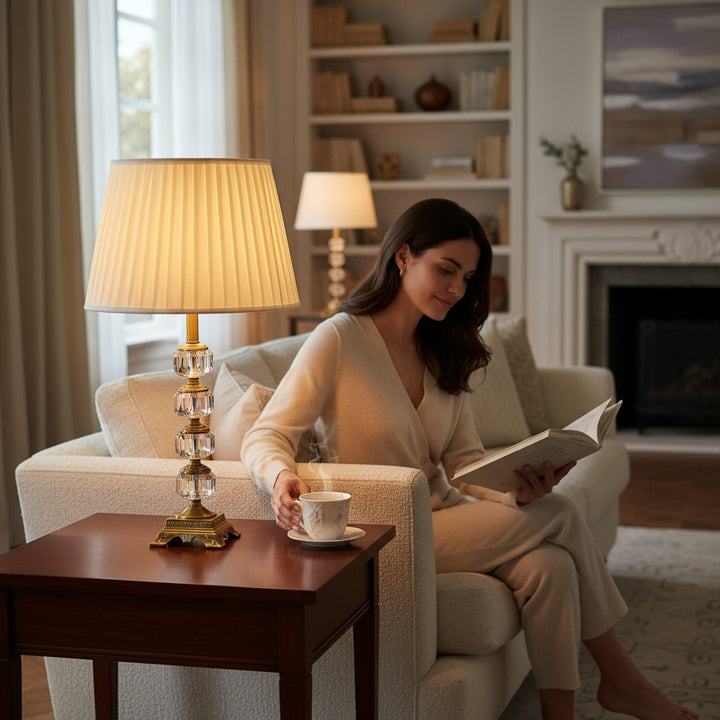 Dara Polished Brass Crystal Desk Lamp