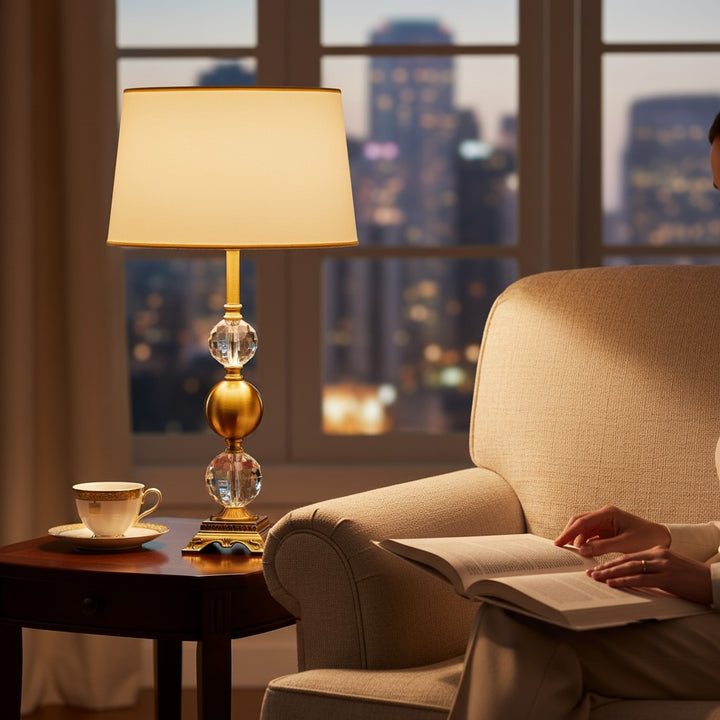 Kairo Brushed Brass and Crystal louts Side  Table Lamp