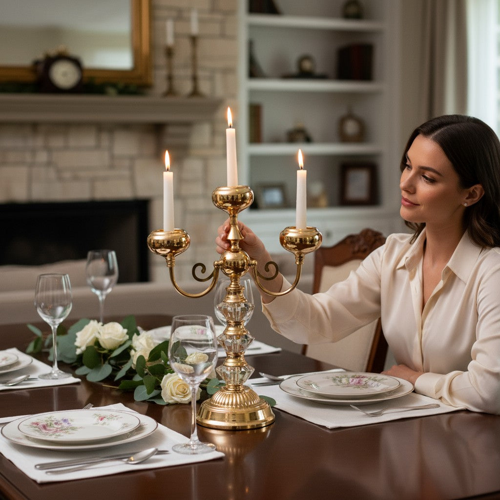Imperial Crystal & Brass Candle Sculpture