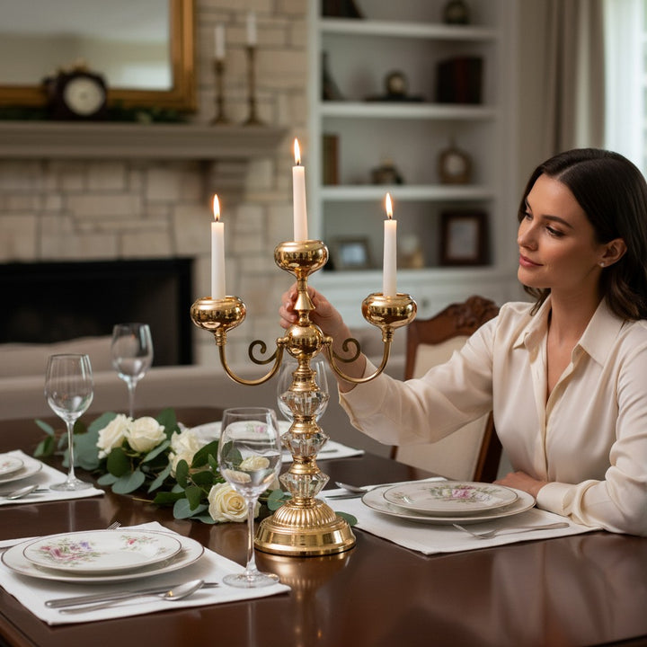 Imperial Crystal & Brass Candle Sculpture