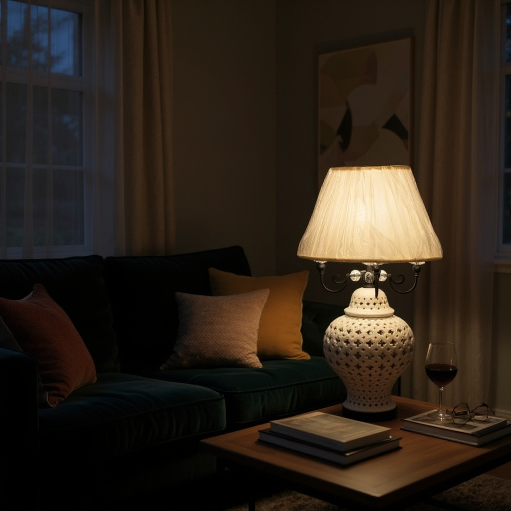 Vintage Clasic Quad Ceramic Lattice Side Table Lamp