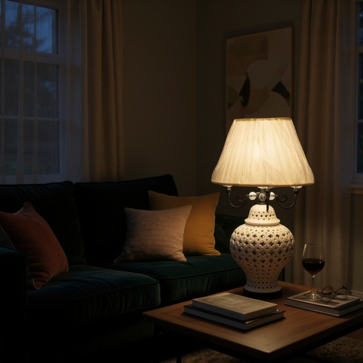 Vintage Clasic Quad Ceramic Lattice Side Table Lamp