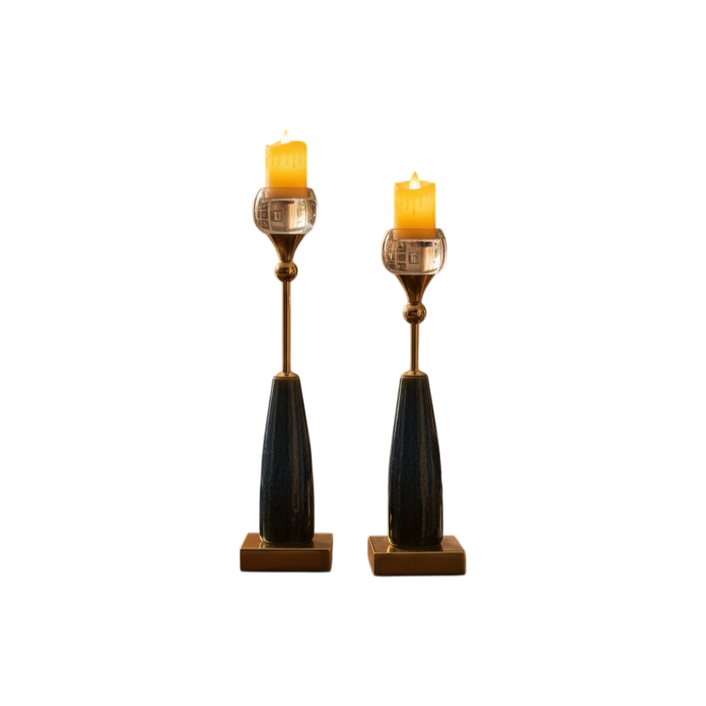 Crystal Crest Vintage Marble and Metal  Candle Stand