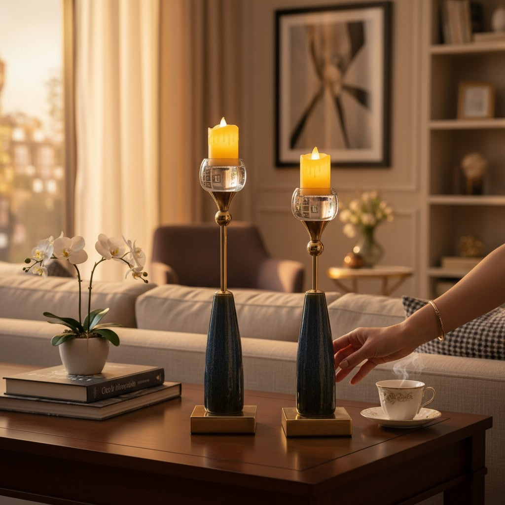 Crystal Crest Vintage Marble and Metal  Candle Stand