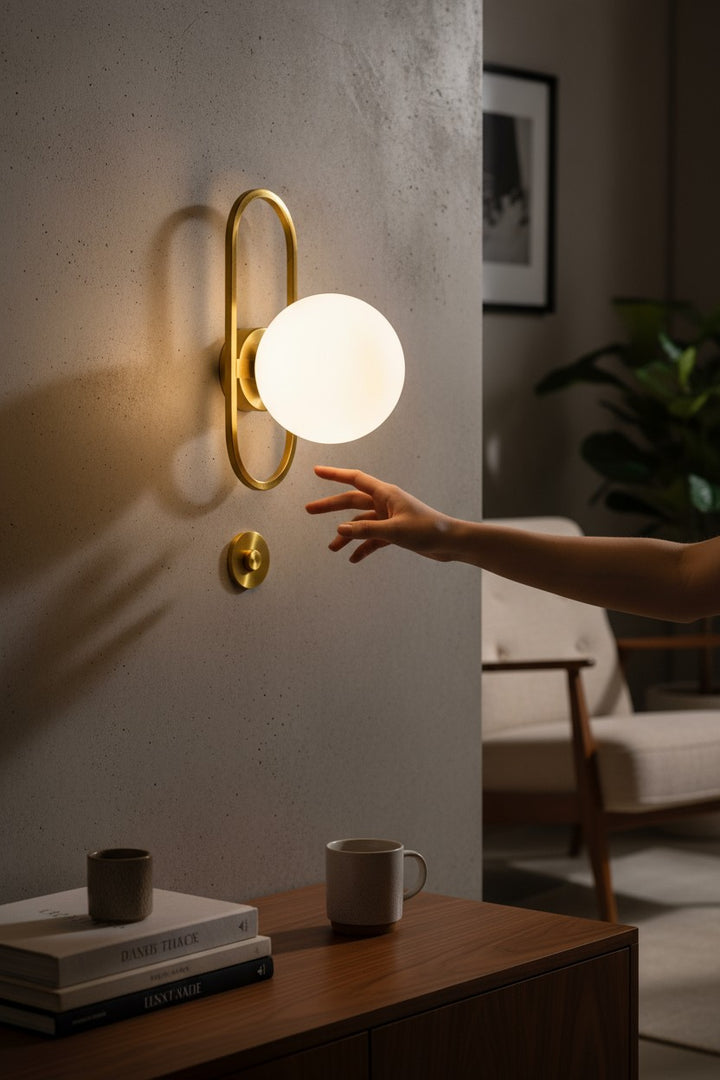 Luna Glow Brass With White Ball Wall Light