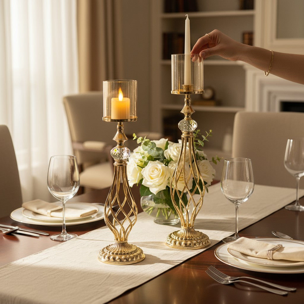 Heirloom Romance Crystal & Brass Candle Holder