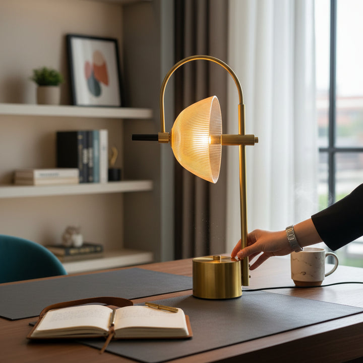 Heavy Glass & Brass LED Side Table / Study Lamp