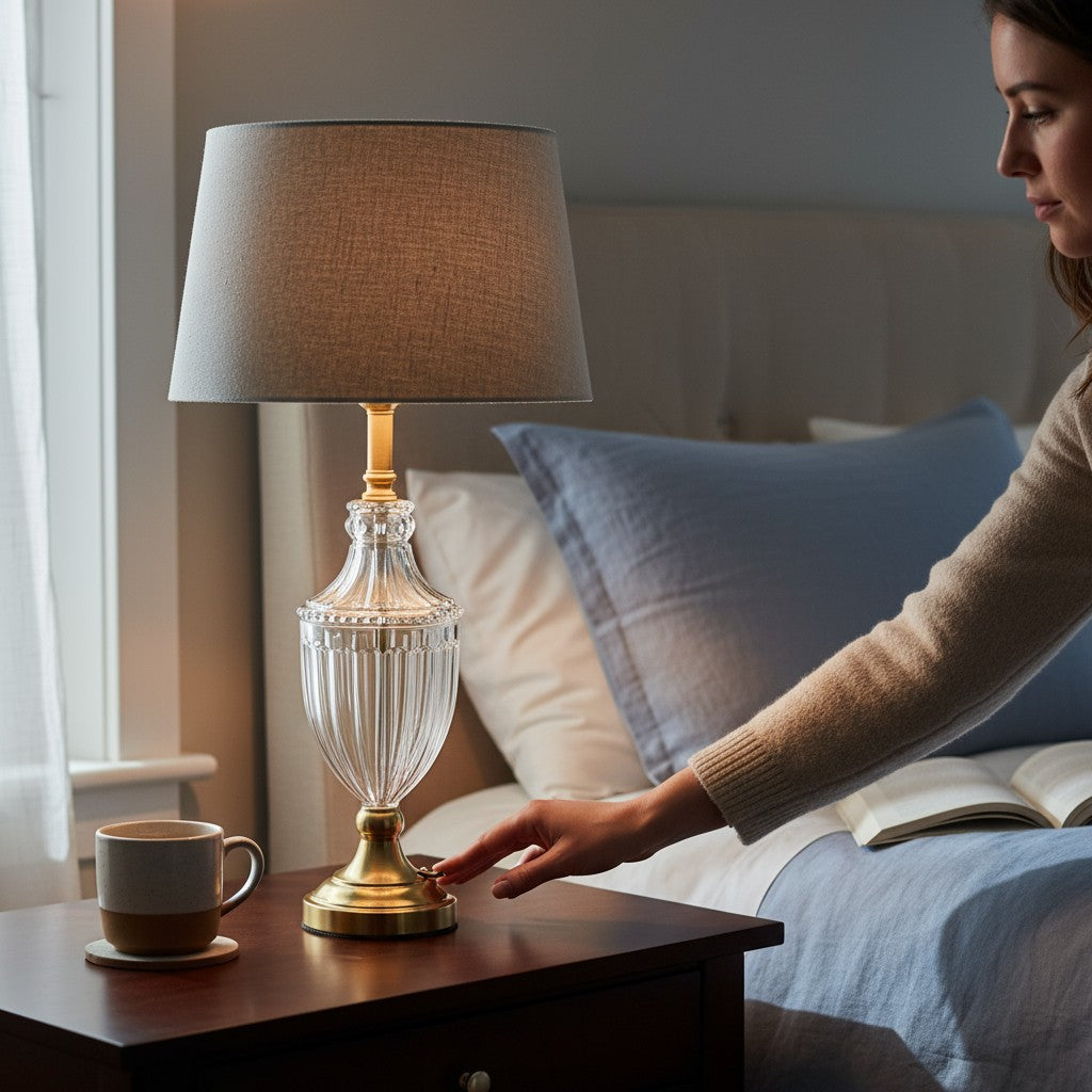 Modern Brass Side Table Lamp with Heavy Glass