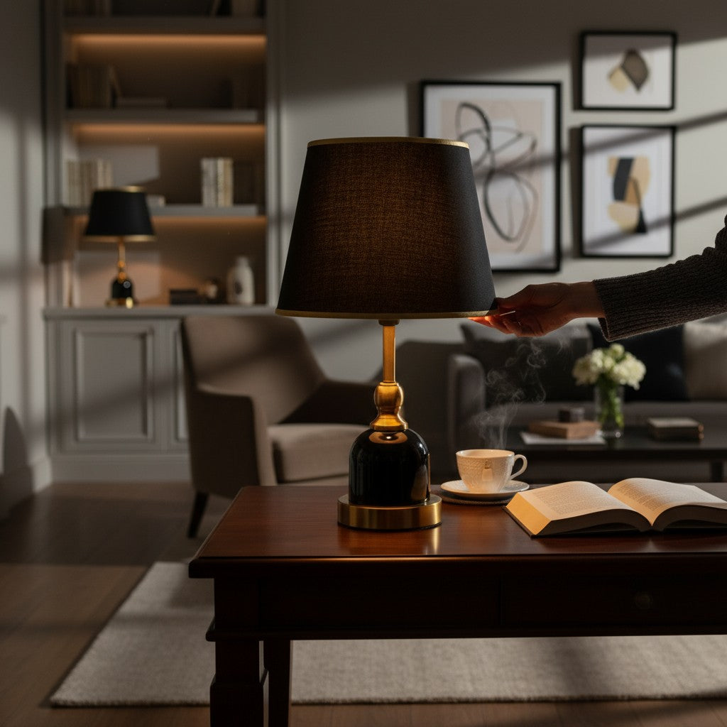 Elegant Glossy Black Side Table Lamp
