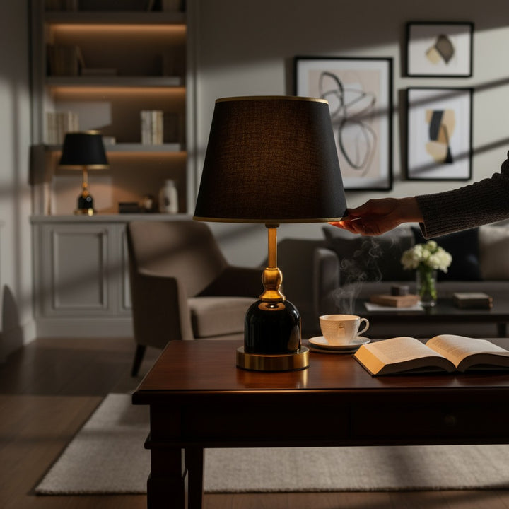 Elegant Glossy Black Side Table Lamp