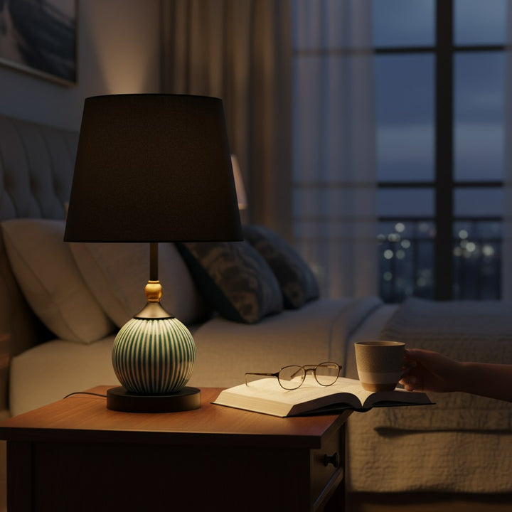 Striped Teal Ceramic Table Lamp