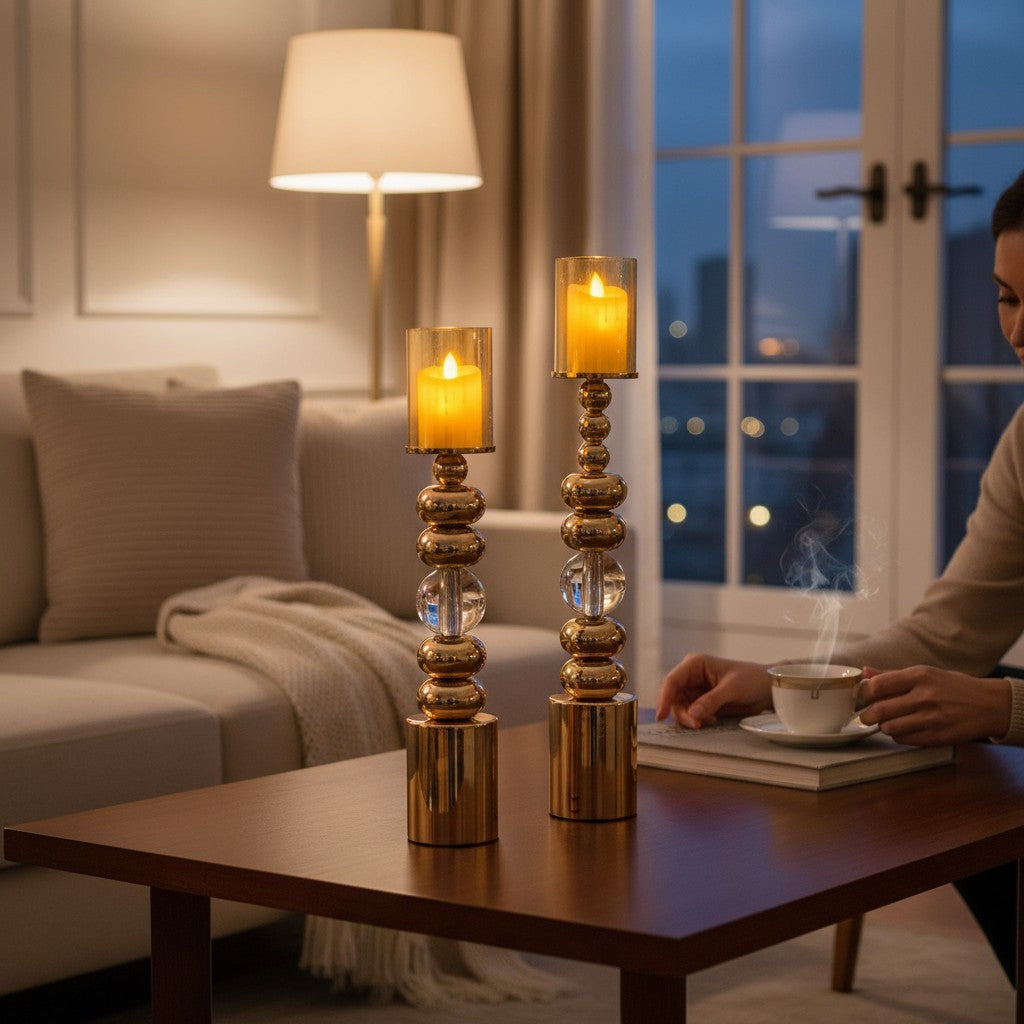 Modern Eterna Flame Metallic Candle Stand