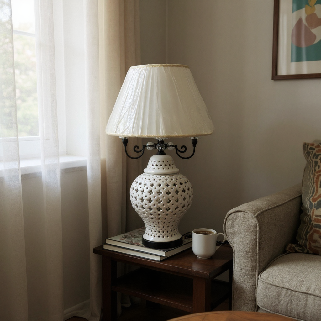 Vintage Clasic Quad Ceramic Lattice Side Table Lamp