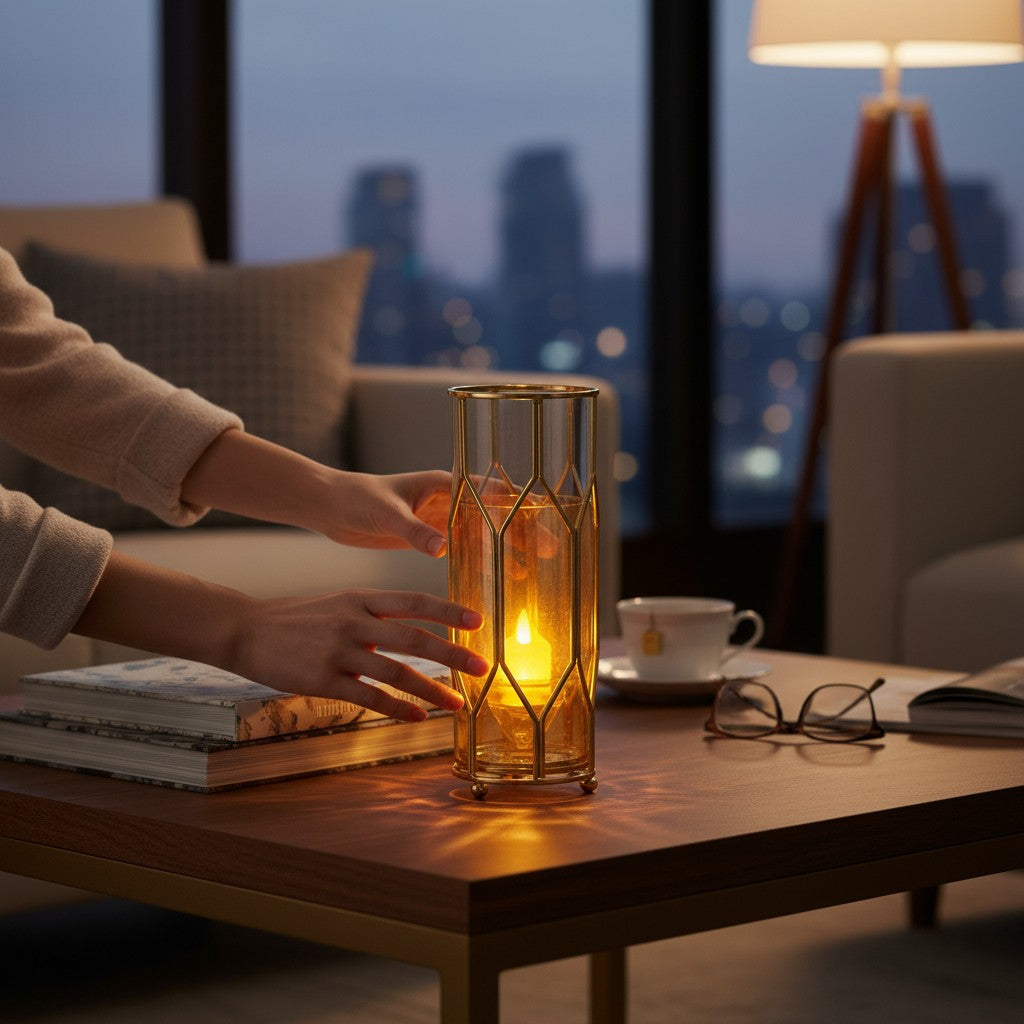 Celestial Bloom Glass & Brass Candle Stand