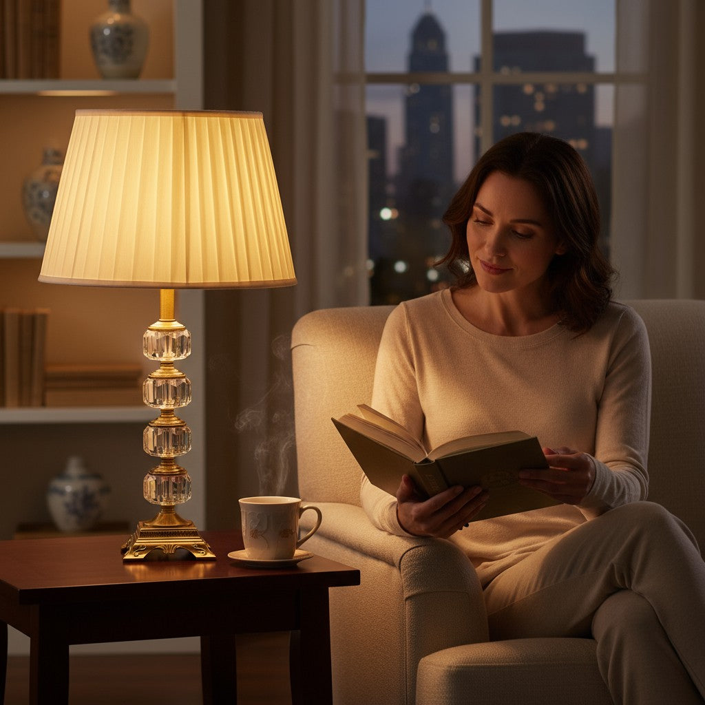 Dara Polished Brass Crystal Desk Lamp