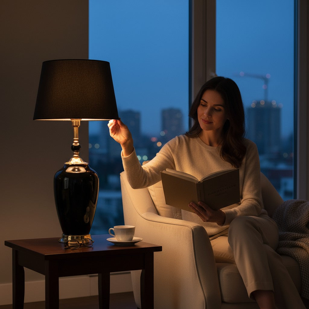 Elegant Jet-Black Porcelain Table Lamp