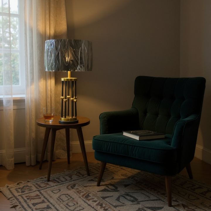 Vintage Brass Side Table Lamp with Black Base