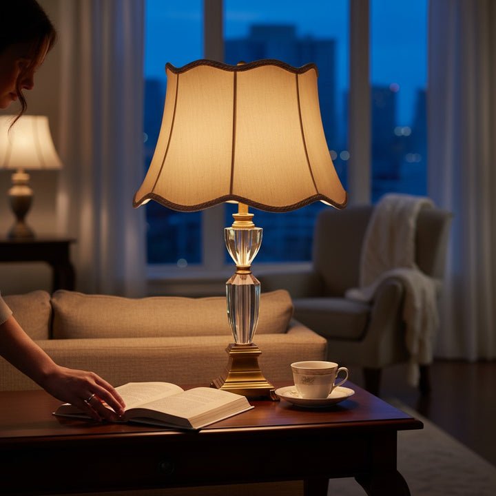Vintage Brass Side Table Lamp with Heavy Crystal