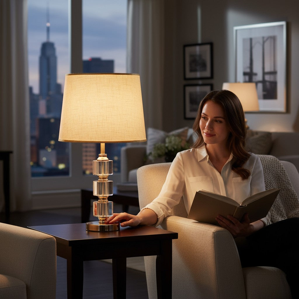 Tressa Sculptural Brass Crystal Table Lamp